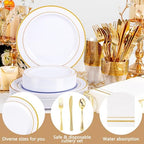 GATHER 350PCS White and Gold Plates Dinnerware Set for Wedding Party - Image 5