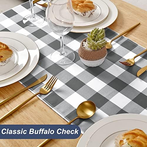 Hiasan Buffalo Plaid Table Runner Grey and White 14W x 60L, 1 Piece - Image 2