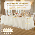 Ivory Tablecloth for 8 Foot Rectangle Tables with Ruffle Tulle Table Skirt - Image 3