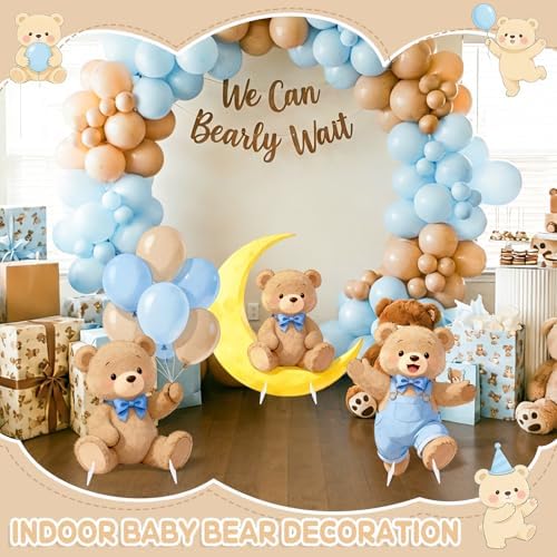 3Pcs Blue Bear Baby Shower Decorations, Large Moon Bear Cardboard Cutout Standup with Yard Stakes & Stands for Boy Bear Birthday Indoor Outdoor Photo Booth Props Cartoon Party Supplies - Image 6