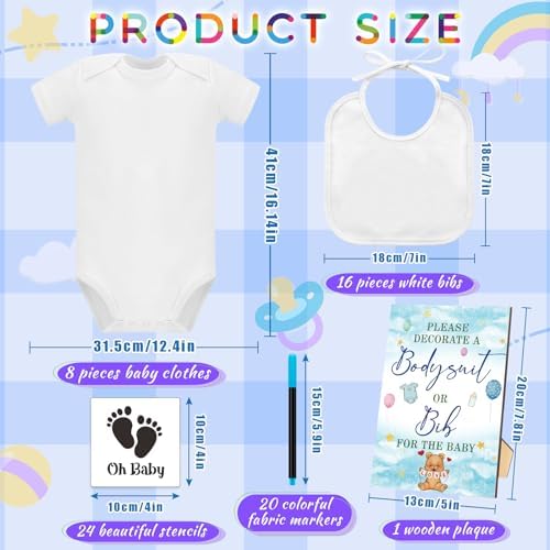 69 Pcs Baby Bib Bodysuit Baby Shower Set Baby Shower Game Sign Baby Feeder Bib Newborn Bodysuit Fabric Marker - Image 2