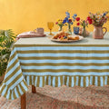 Tudomro Striped Tablecloth, Rectangle, Olive Green, Light Blue, 84'' X 60'' by Tudomro