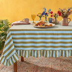 Tudomro Striped Tablecloth, Rectangle, Olive Green, Light Blue, 84'' X 60'' by Tudomro