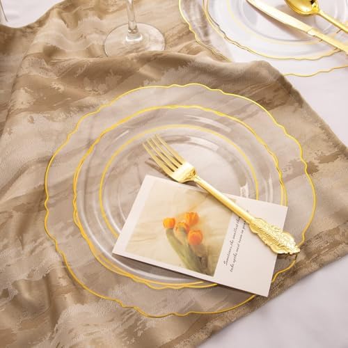 WDF 100pcs Clear Disposable Plastic Plates With Gold Trim - Baroque Clear Gold including 50PCS Dinner Plates 10.25inch and 50PCS Salad Plates 7.5inch for Wedding/Baby Shower/Birthday - Image 5