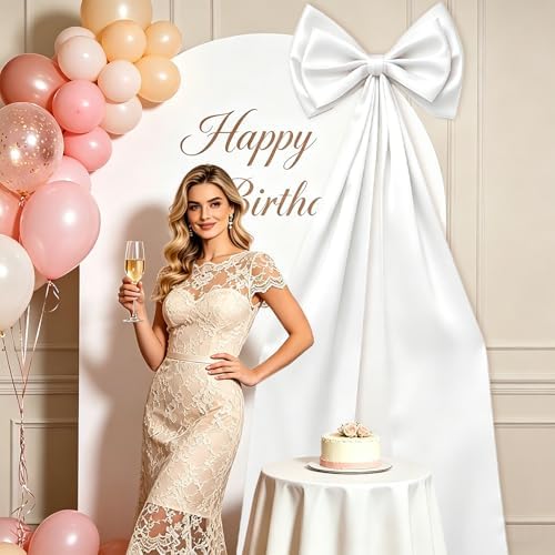 Large White Bow Decor, Double Layer Satin 80x20 Inches - Image 3