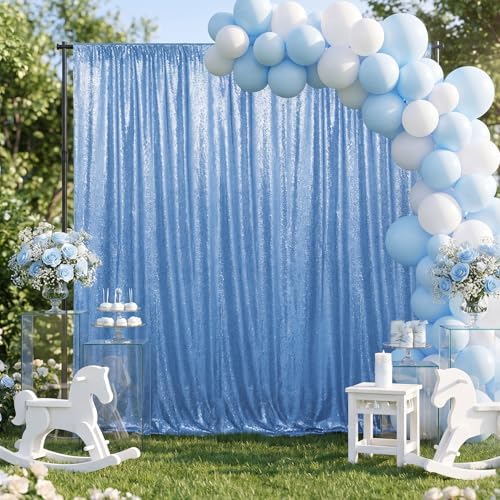 Baby Blue Glitter Sequin Backdrop Curtains 6ftx8ft Photo Drapes - Image 3