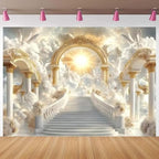 Golden Heaven Sent Theme Banner Paradise Stairway Holy Light White Dove Floral Angel Easter Background Heaven Sent Baby Shower Church Event Banners Christian Religious Backdrop(Gold, 8 * 6feet) - Image 7