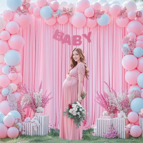 10x10ft Pink Backdrop Curtain for Wedding Parties Wrinkle Free Fabric Light Pink Drapes Backdrop Decoration for Baby Shower Birthday Photography Decoration 2 Panels, 5ft x 10ft - Image 3