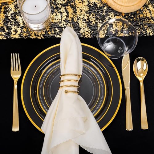 WELLIFE Clear Plates with Gold Trim, 600-Piece Plastic Dinnerware Set - Image 6