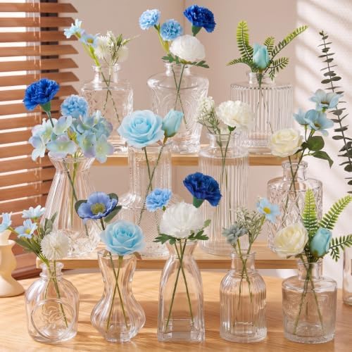36 Pcs Artificial Flowers Table Centerpiece, Blue Series, Clear by Ferrochef