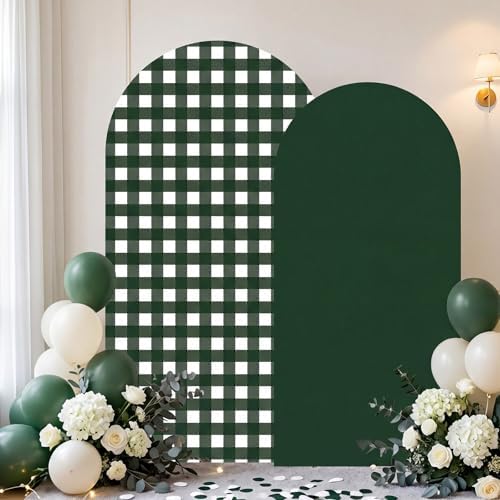 Tegeme 2 Set Gingham Arch Backdrop Cover 7.2ft 6.6ft Arch Cover, Dark Green by Tegeme