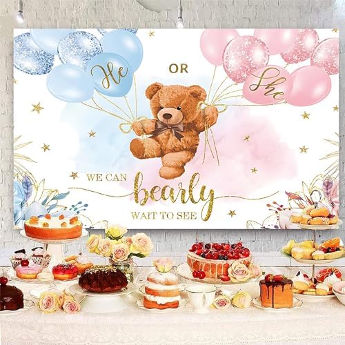 10x6.5ft Gender Reveal Backdrop Baby Bear Boy or Girl Photography Background Baby Shower Party Blue and Pink Banner Decorations Supplies Photo Booth Props - Image 4