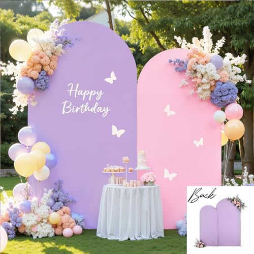 Purple Pink Arch Backdrop Cover Set of 2 Party Wedding Arch Covers Stretchy Backdrop 7.2FT 6FT Decorations Baby Shower Bridal Shower Photo Birthday Arch Stand Cover Spandex by LittleFunny