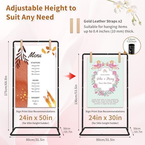 Welcome Sign Stand for Wedding - Adjustable Heavy Duty Easel w/Design Bundle & Leather Straps, Wedding Sign Stand for Welcome Signs, Seating Charts Display (Black) - Image 2