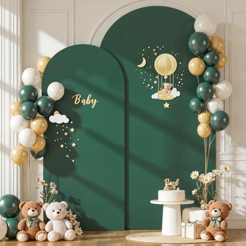 Hunter Green Arch Cover Set of 2-7.2FT, 6FT Christmas Arch Backdrop Cover Spandex Fitted Wedding Arch Stand Covers for Birthday Party Baby Shower Wedding Reception Banquet Photo Background - Image 3