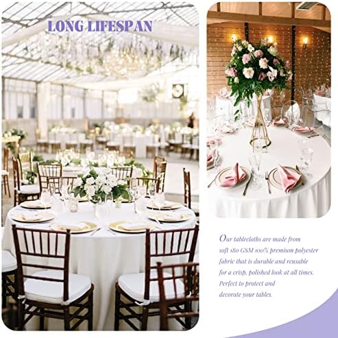 Showgeous 120 Inch White Round Tablecloths, Polyester Table Covers - Image 3
