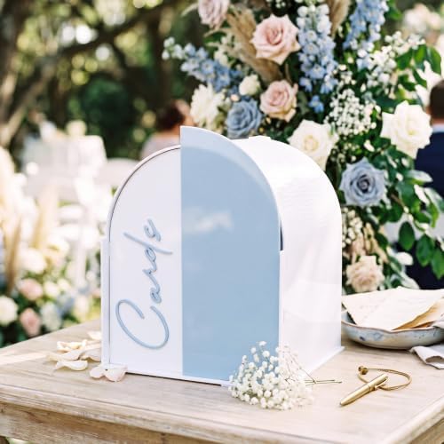 Wenqik Arched Acrylic Wedding Card Box with Blue Writable Standee by Wenqik