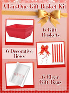 Beeplove 6 Sets Large Thick Kraft Baskets for Gifts Empty - Gift Baskets Empty Kit with Cellophane Wrap and Pull Bows for Wedding Birthday Bridesmaid Baby Shower, Red - Image 3