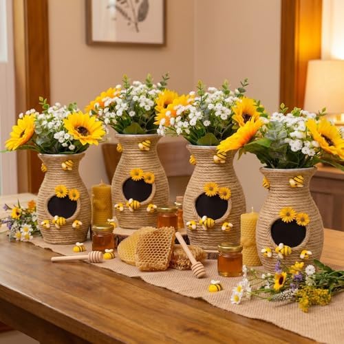 Yungyan Honeybee Vase Decor Bee Hive Vase Wrap with Jute Rope, 4 Pcs - Image 3