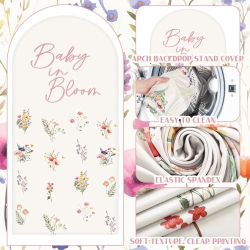 3 Pcs Baby Shower Arch Backdrop Cover Baby in Bloom Photo Background Decor - Image 4