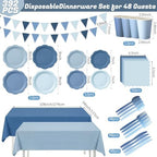 Potchen 392 Pcs Dusty Blue Gradient Party Supplies Tableware Set Serves 48 - Image 3