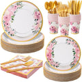 Ziliny 350 Pcs Floral Party Supplies Tableware Set Disposable 9'' 7'' Paper Plates 9 oz Cups Cutlery Napkins Dinnerware for Baby Shower Bridal Wedding 1st Birthday, Serve 50 (Floral, Rose Gold) by Ziliny