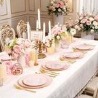 YOUBET 125PCS Pink Plastic Plates with Gold Rim for Party Wedding Birthday - Image 3