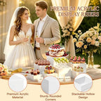 10 Pcs Buffet Risers with Mini Sign and Maker Serving Tongs Cake Cutter, White Acrylic Food Display Stands for Buffet Table Party Catering Dessert Nesting Cube Boxes with Hollow Bottoms (10",9",8",7",6",5",5",4",4",3") - Image 4