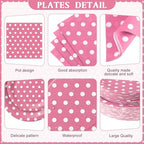 Funnymoom 452 Pcs Pink Polka Dot Party Supplies for 50, Pink and White Polka Dot Paper Plates Napkins Cups Tablecloth Cutlery Straws for Mouse Birthday Carnival Family Picnic Barbecue Party Decoration - Image 2