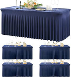 4 Pack Navy Blue Spandex Table Clothes for 6 Foot Rectangle Tables, Wrinkle Free Fitted Table Cloth 6ft Stretch Tablecloths with Skirt Cover for Parties Weddings Birthday Banquet Baby Shower by Htper