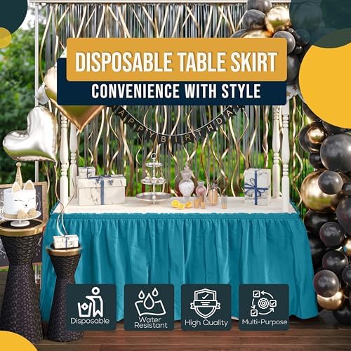Exquisite Turquoise Table Skirt 48 Pack - Disposable Plastic Table Skirts for Rectangle Tables 6ft 8ft & Round Tables - 29in x 14ft Self-Adhesive Strip - Birthday Wedding Gender Reveal Decor - Image 6