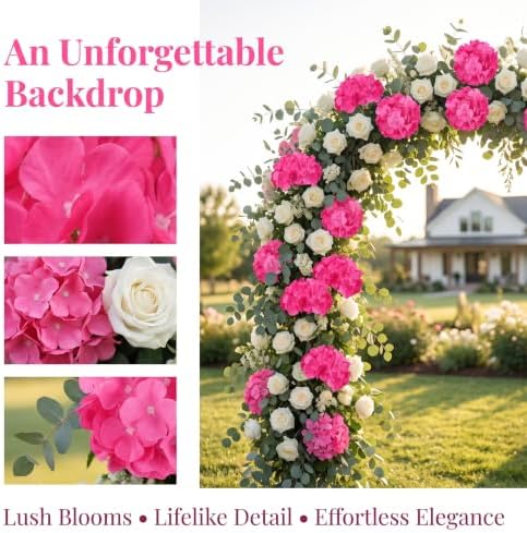 AVIVIHO 65pcs Fake Flowers Hot Pink Hydrangea Artificial Flowers Bulk (Not Squished, No Steaming Need) Silk Flowers with Stems for Wedding Decor,Home,Baby Shower,Table Centerpieces Decoration - Image 2