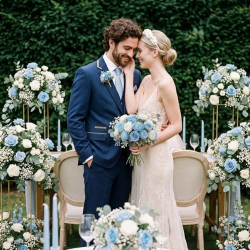 Geosar 24 Bundles Artificial Peonies Flowers,Blue,White - Image 5