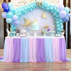 Mermaid Tulle Table Skirt Blue Pink Purple Striped Table Skirts for Rectangle Tables Frozen Baby Shower Mermaid Birthday Parties Decoration 9ft - Image 2