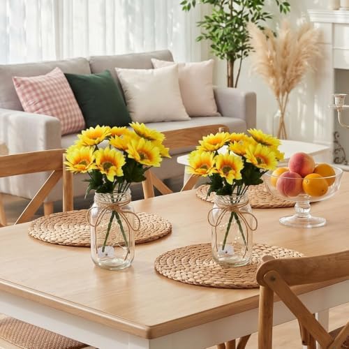 4 Sets Sunflower Mason Jar Centerpiece with LED Lights for Wedding - Image 4