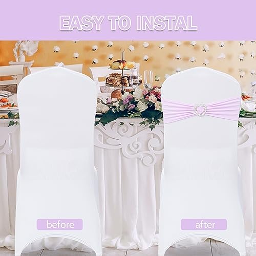 Pack of 120 Spandex Chair Sashes Bows Stretch Chair Cover Band with Buckle Slider Universal Elastic Chair Ties for Wedding Banquet Party Event Decoration (Lavender) - Image 4