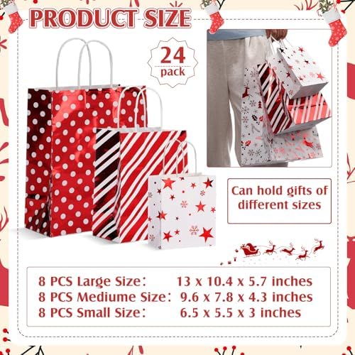 Humyoun 24 Pack Christmas Paper Gift Bags Bulk Assorted Sizes, Multicolor - Image 2