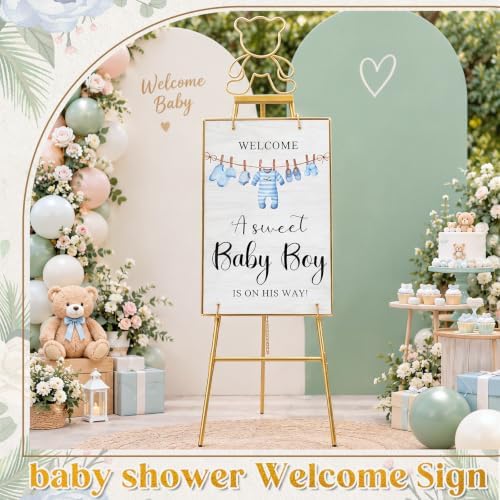 Novabright 39"-47" Baby Shower Adjustable Gold Easel Stand Wedding Welcome Sign Heavy Duty Metal Easel with 4 Display Modes 360° Rotating Hooks 4-tier Adjustable Display Stand, Art, Poster - Image 4