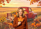 Fall Harvest Backdrop 10x8FT, Autumn Farm with Red Truck Photo Background - Image 4