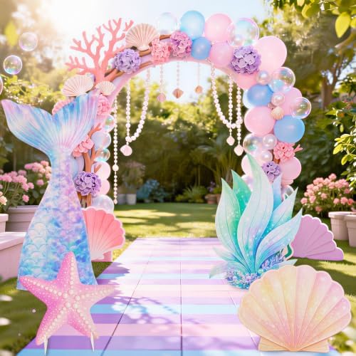 4 Pcs Large Mermaid Birthday Decorations | Under The Sea Party Decorations Mermaid Tail Shell Seaweed Starfish Cardboard Cutouts Standup Photo Booth Props for Baby Shower Wedding Ocean Theme Party - Image 6