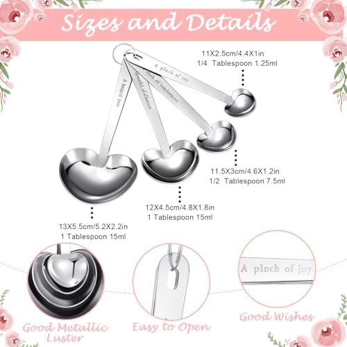 25 Set Pink Heart Shaped Measuring Spoons Stainless Steel, Elegant - Image 3