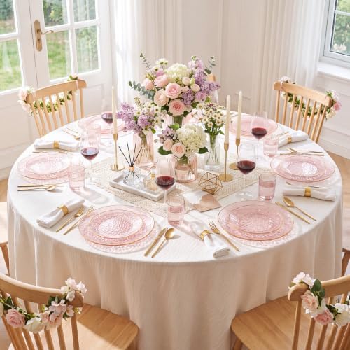 Rubtlamp 60Pcs Pink Plastic Plates,Clear Pink Plates With Gold Rim,Hammered Gold Plates Include 30Pink Plastic Dessert Platos, 30Gold Dinner Platos For Party - Image 6