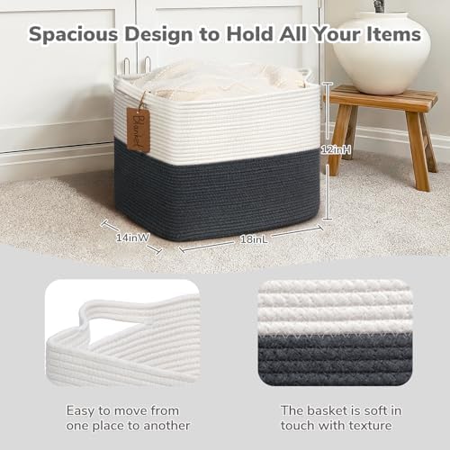 Goodpick 50L Large Woven Rope Storage Basket, Rectangle, Dark Gray - Image 3