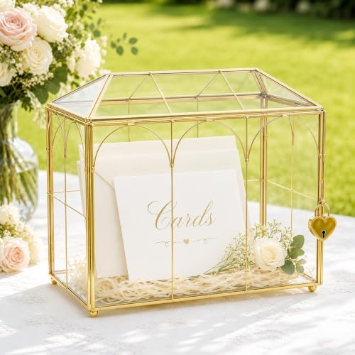 Glass Wedding Card Box with Slot and Lock, Gold Card Box - Image 6