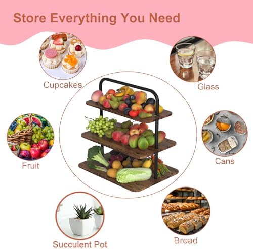 VyGrow Cupcake Stand, 3-Tier Dessert Stand for 52 Cupcakes, Wood & Metal Tower Display Premium Holder Dessert Tree Tower for Christmas Birthday Weddings Party Decor, Serving Tray, Wood Brown - Image 4