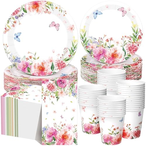 Funnymoom 250 Pcs Floral Wildflower Paper Plates Cups and Napkins Serves 50 by Funnymoom