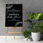 Andaz Press 16X20 Inch Black Acrylic Personalized Baby Shower Welcome Sign, Gender Neutral Large Custom Sign For Easel Stand, Rustic Laurel Leaves Baby Shower Decorations Neutral, Acrylic Welcome Sign - Image 2