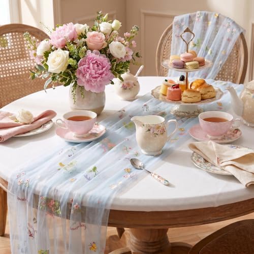 Floral Gauze Table Runner Centerpieces 10ft Embroidery Flower Tulle Spring - Image 4