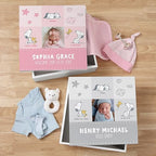 Let's Make Memories Personalized Keepsake Box - Memory Storage - Newborn New Baby Gift - Shower Present - PEANUTS - Snoopy and Woodstock - Add Photo, Name, and Text - Snoopy Baby Love - Pink - Image 2