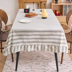 vctops Farmhouse Grey Stripe Ruffle Table Cloth, Boho Cotton Linen Tablecloth, Washable Table Cover for Rectangle Table Baby Shower Kitchen Party Wedding Decor (Grey A,70"x102") by vctops